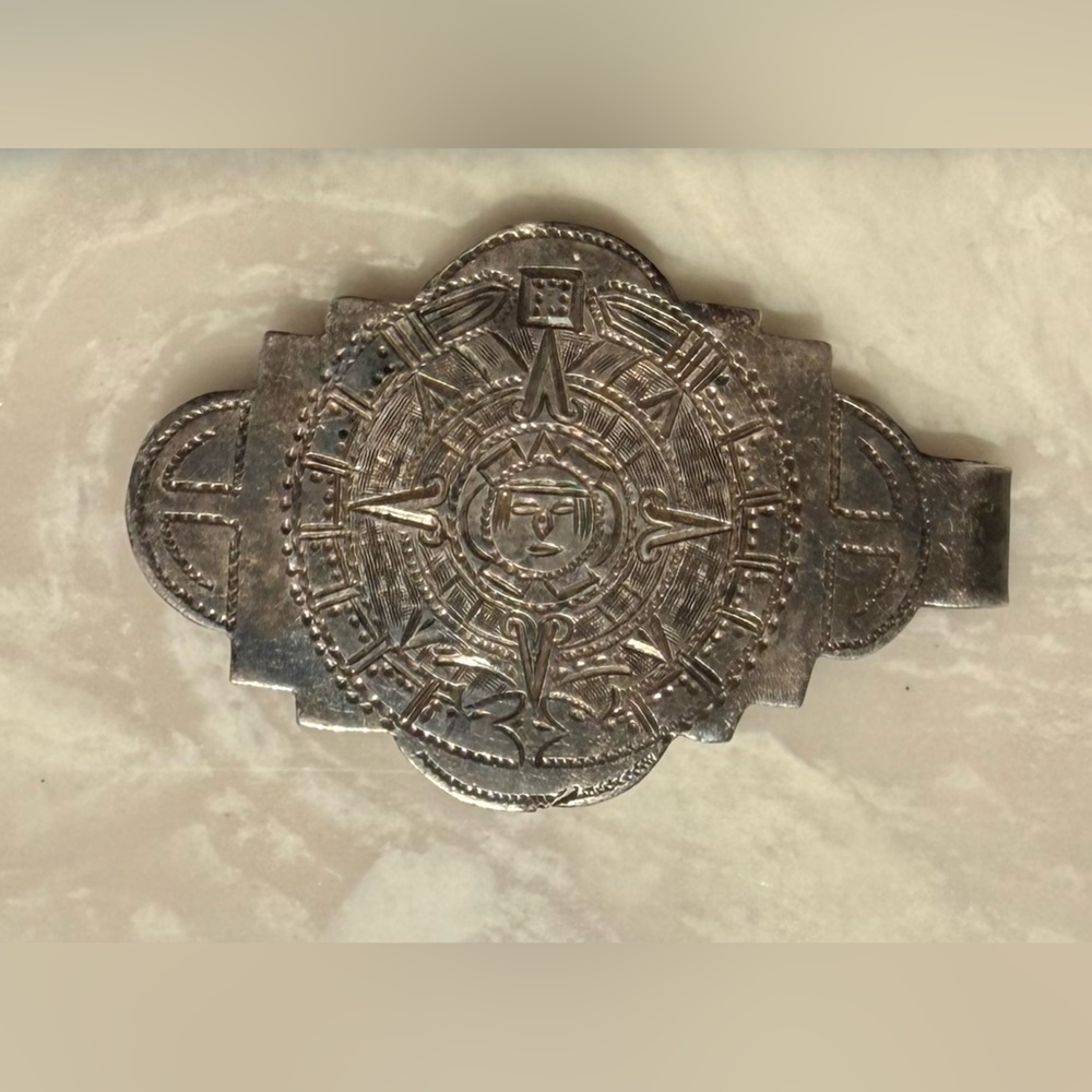 Hand-Engraved Silver Tone Belt Buckle with